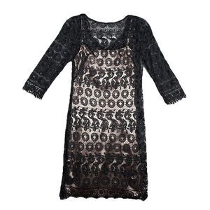 Cachet Dress Womens 8 Black‎ Sheer Lace Nude Liner Whismy Gothic Preppy Minimal